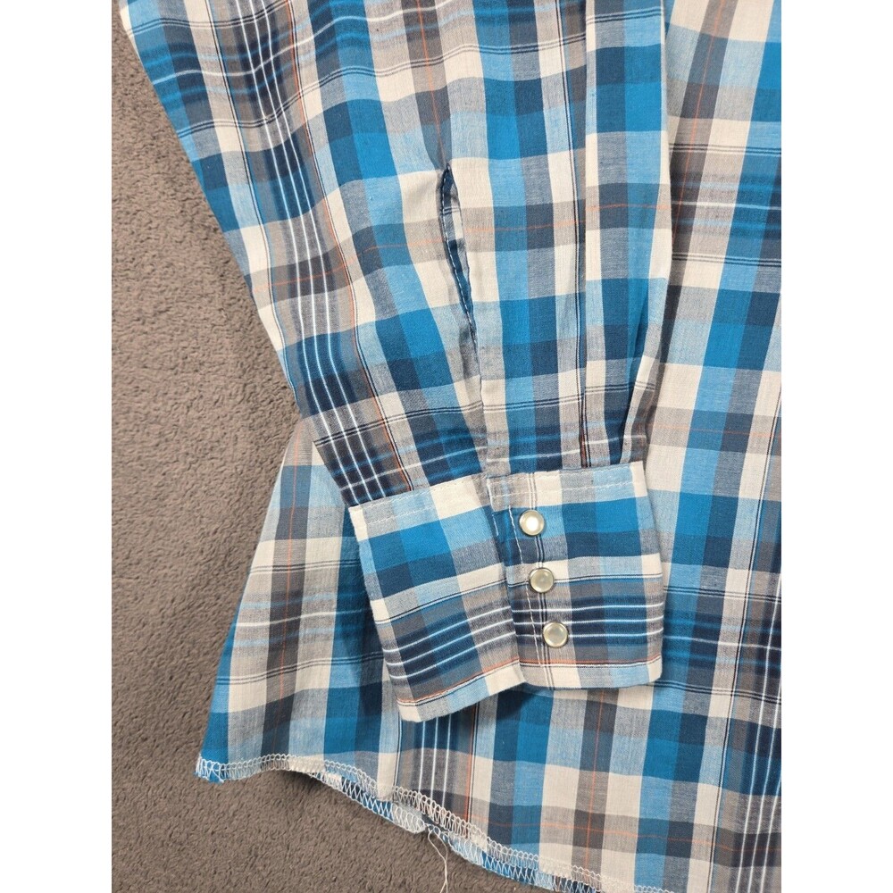 Wrangler Mens Short Sleeve Western Pearl Snap Shirt 2XL XXL Blue Rodeo Plaid - Picture 8 of 16